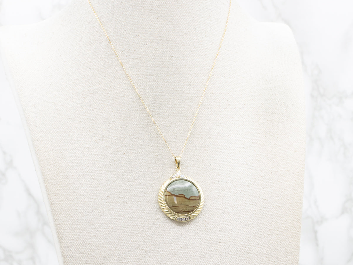 Stunning Landscape Jasper and Diamond Pendant