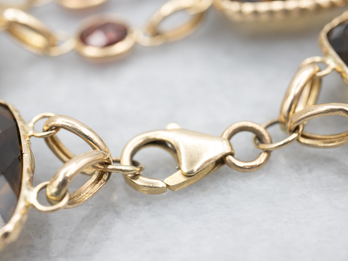 Bold Smoky Quartz and Garnet Gemstone Link Bracelet
