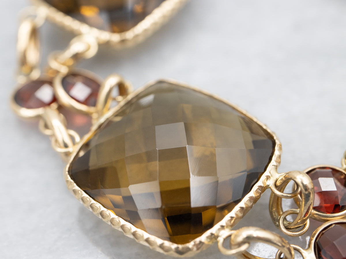 Bold Smoky Quartz and Garnet Gemstone Link Bracelet