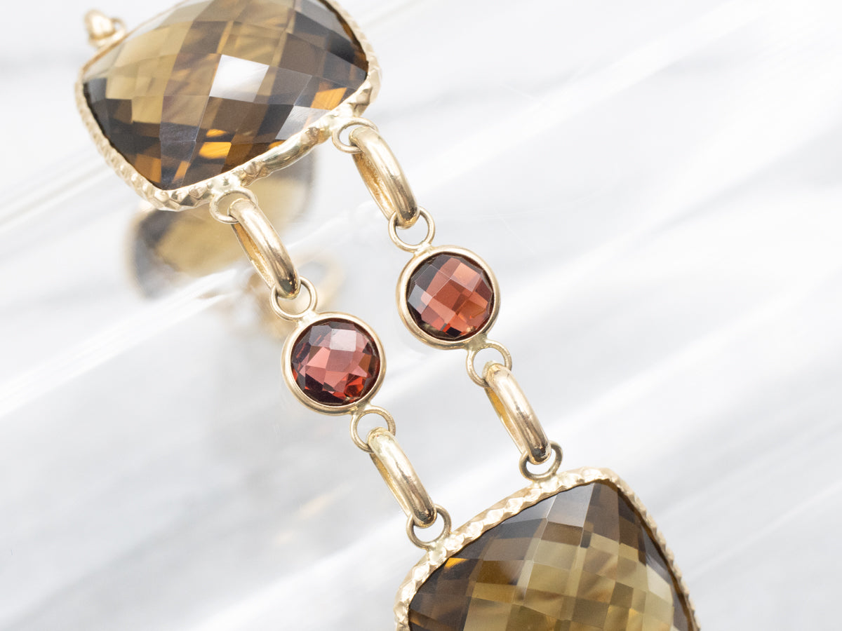 Bold Smoky Quartz and Garnet Gemstone Link Bracelet