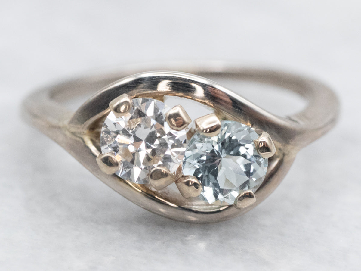 European Cut Diamond and Aquamarine Ring