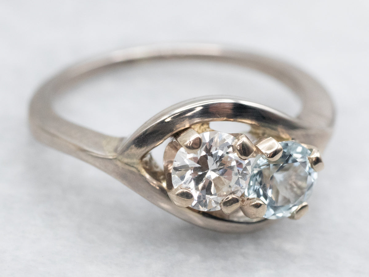 European Cut Diamond and Aquamarine Ring