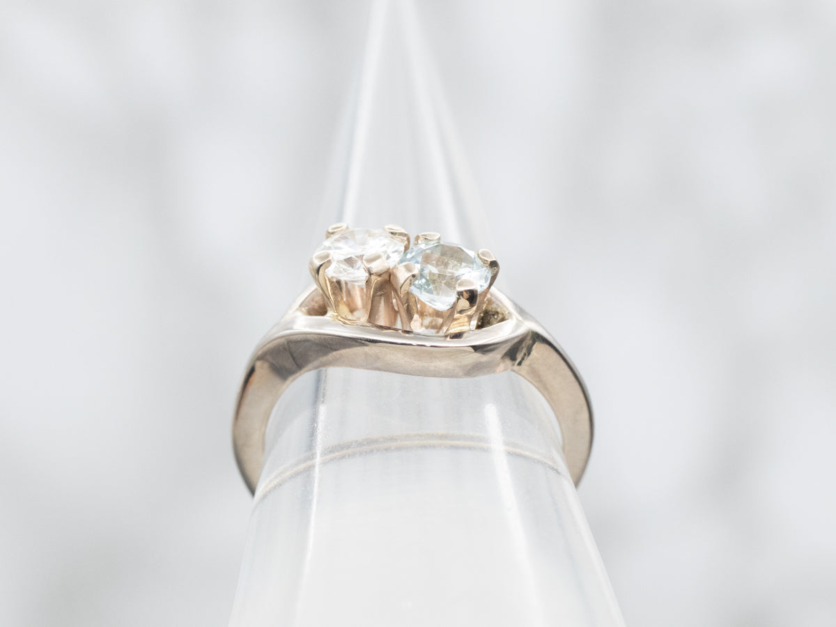 European Cut Diamond and Aquamarine Ring