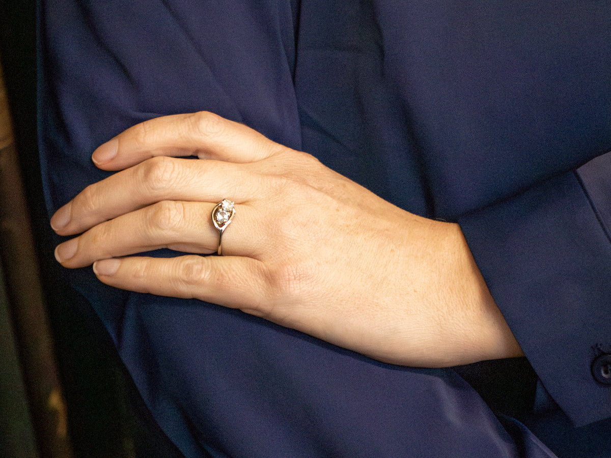 European Cut Diamond and Aquamarine Ring