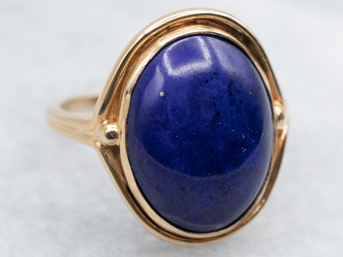 Gold Mid-Century Lapis Solitaire Ring