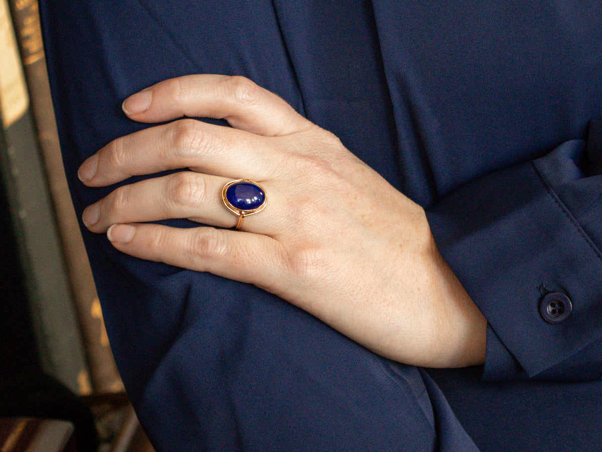 Gold Mid-Century Lapis Solitaire Ring