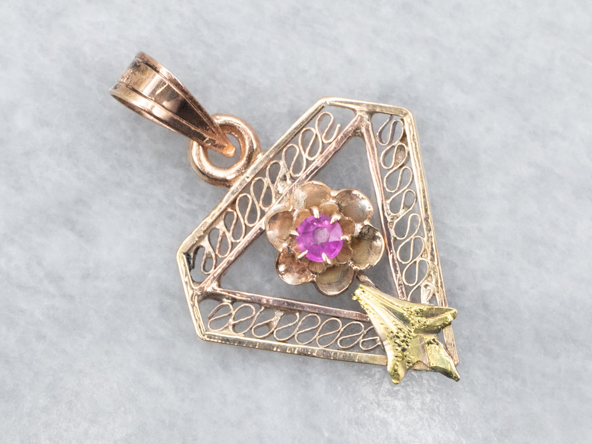 Nouveau Buttercup Set Ruby Filigree Pendant