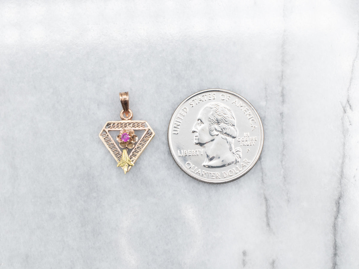 Nouveau Buttercup Set Ruby Filigree Pendant