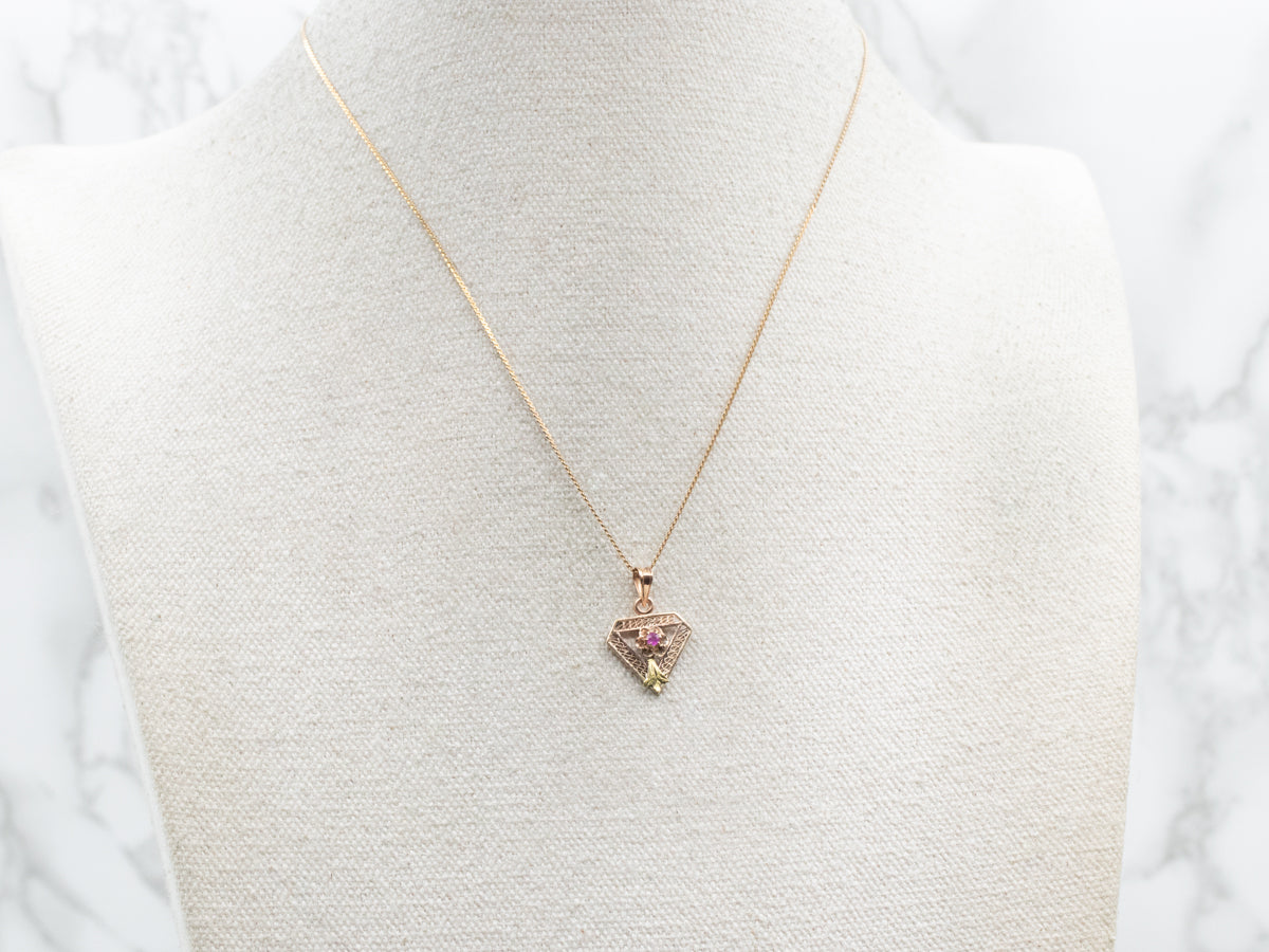 Nouveau Buttercup Set Ruby Filigree Pendant