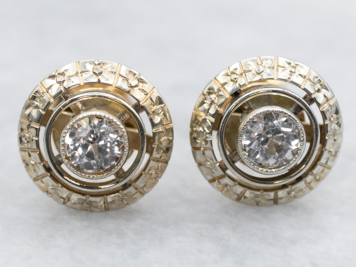 White Sapphire Stud Earrings with Floral Halo