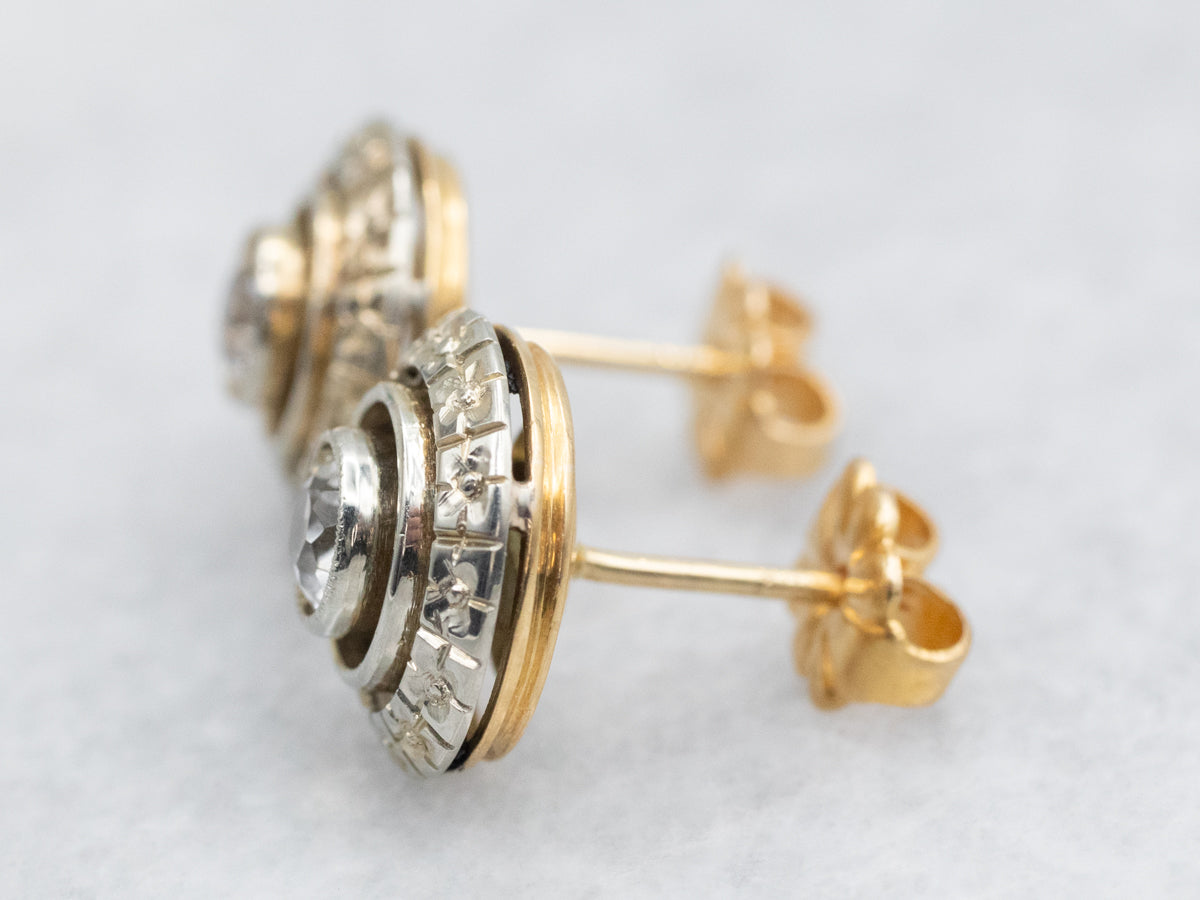 White Sapphire Stud Earrings with Floral Halo