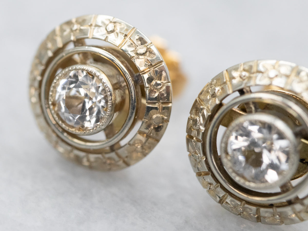 White Sapphire Stud Earrings with Floral Halo