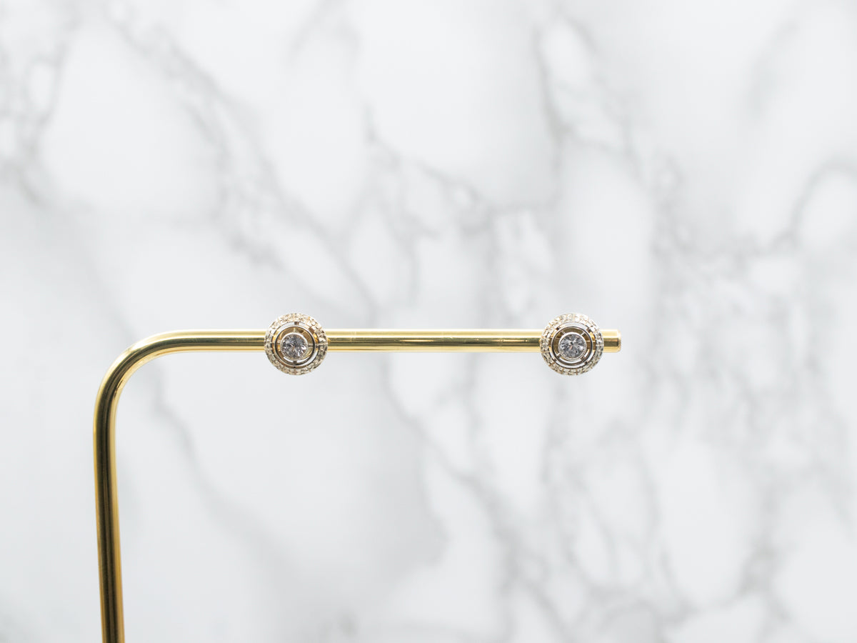 White Sapphire Stud Earrings with Floral Halo