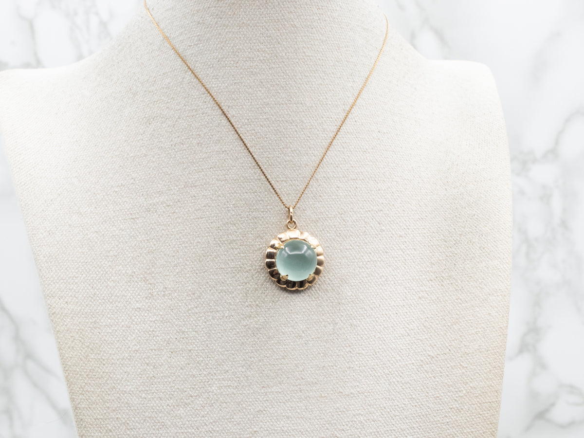 Scalloped Gold Quartz Cabochon Pendant