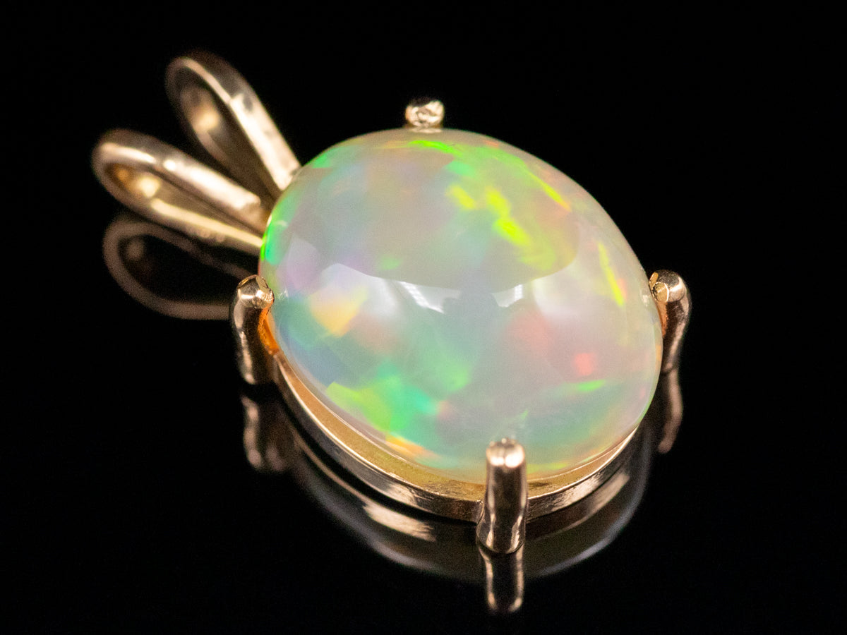 Yellow Gold Opal Solitaire Pendant