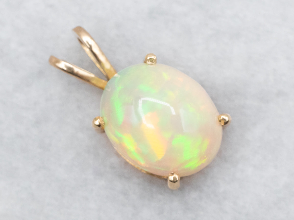 Yellow Gold Opal Solitaire Pendant