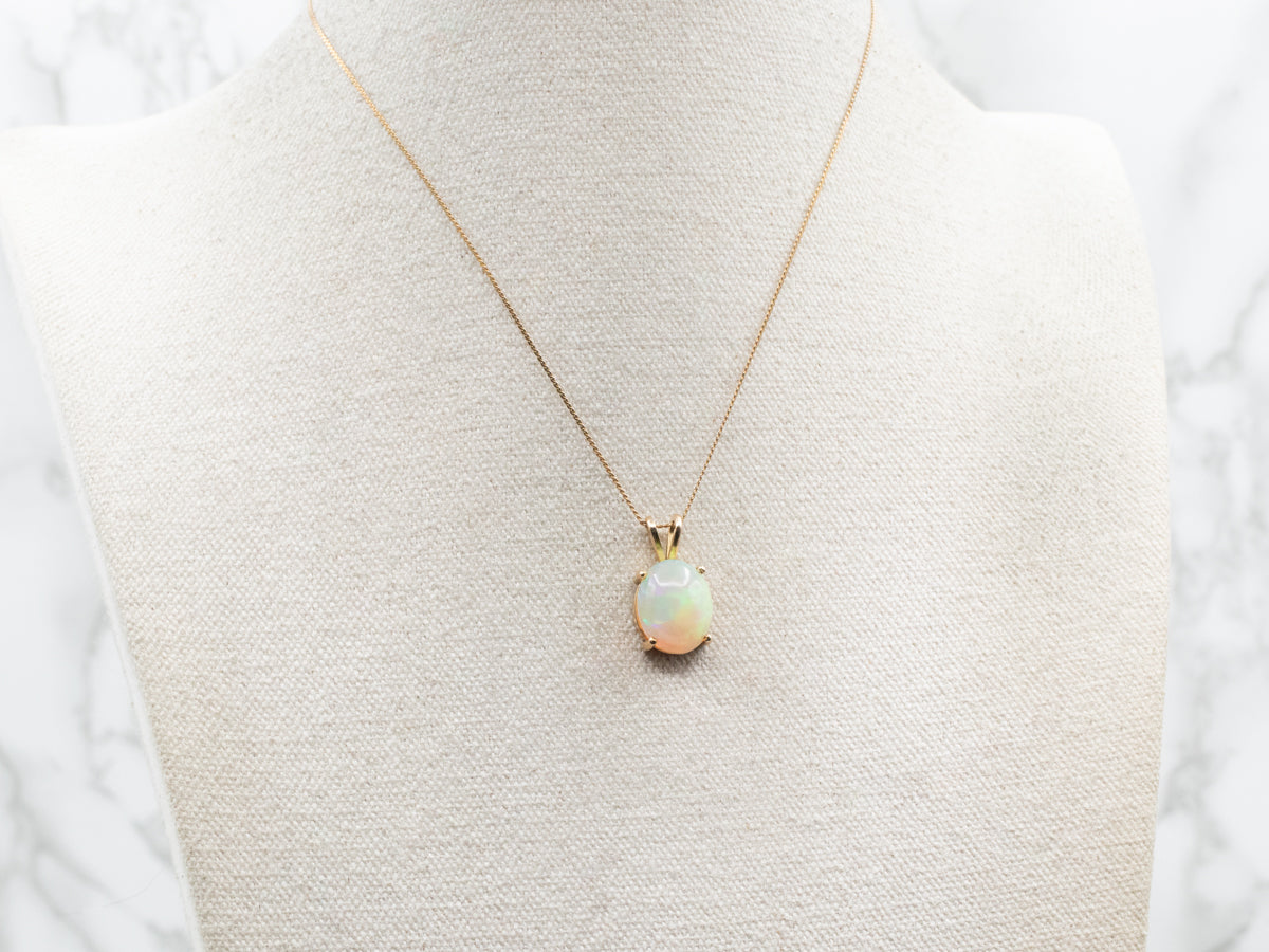 Yellow Gold Opal Solitaire Pendant