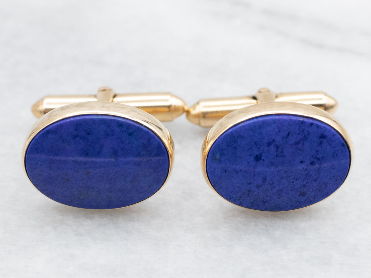 Vintage Polished Gold and Lapis Cufflinks