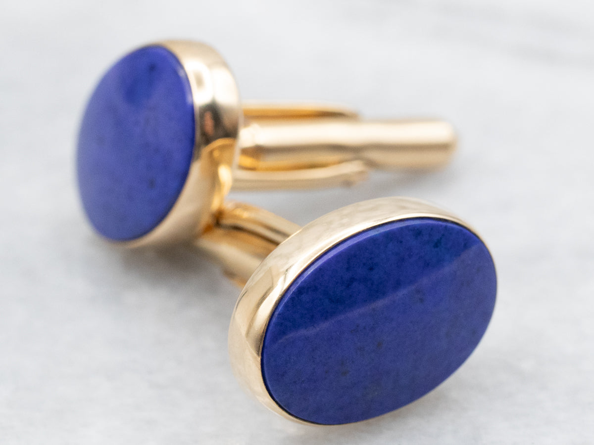 Vintage Polished Gold and Lapis Cufflinks