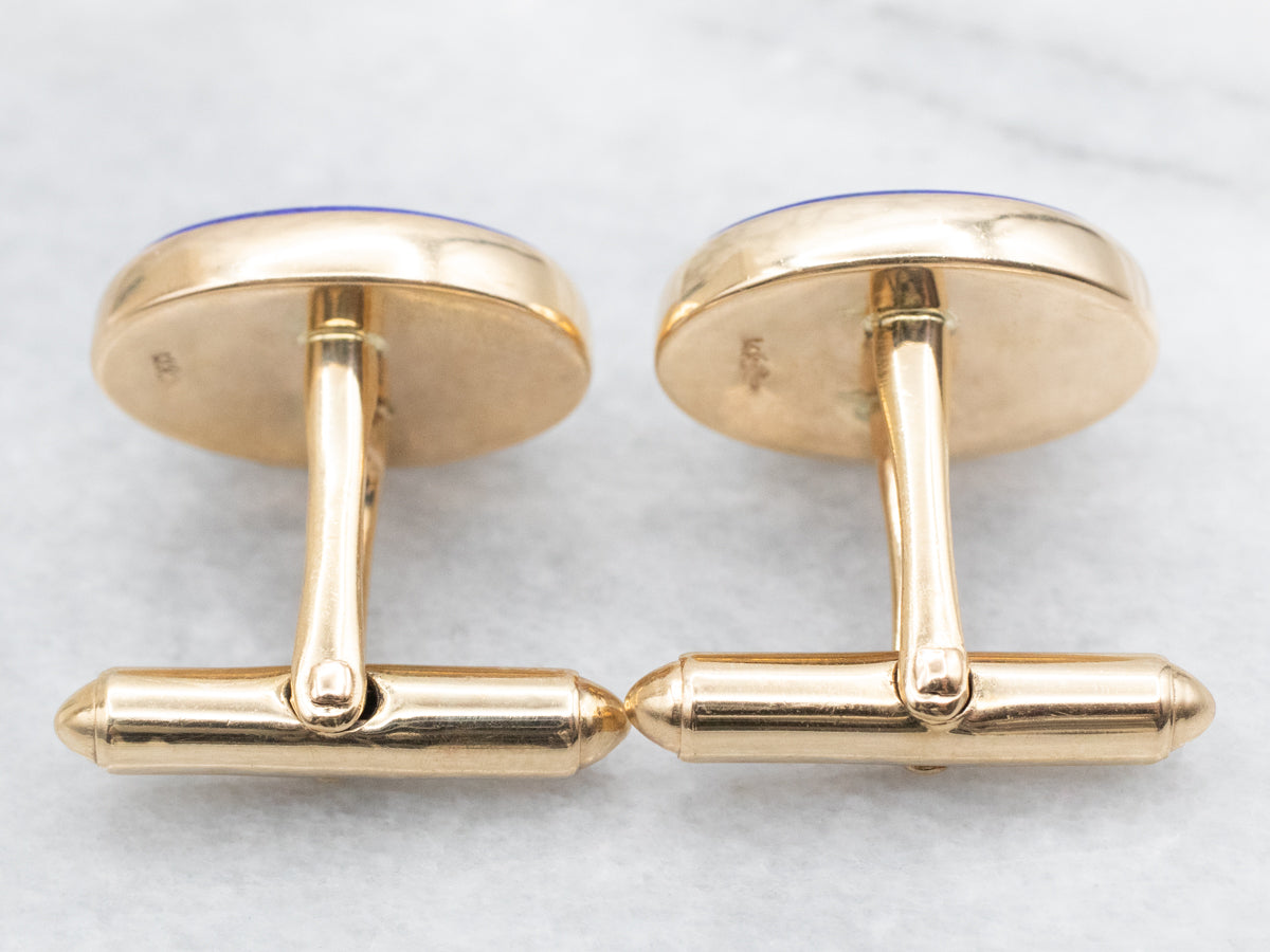 Vintage Polished Gold and Lapis Cufflinks