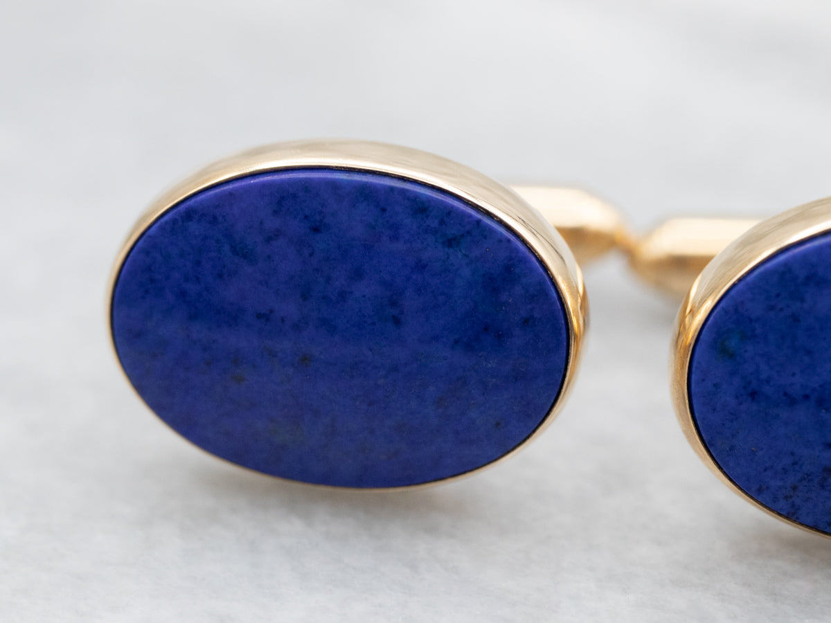Vintage Polished Gold and Lapis Cufflinks