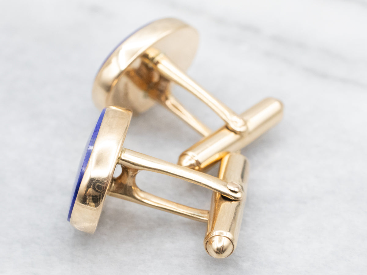 Vintage Polished Gold and Lapis Cufflinks