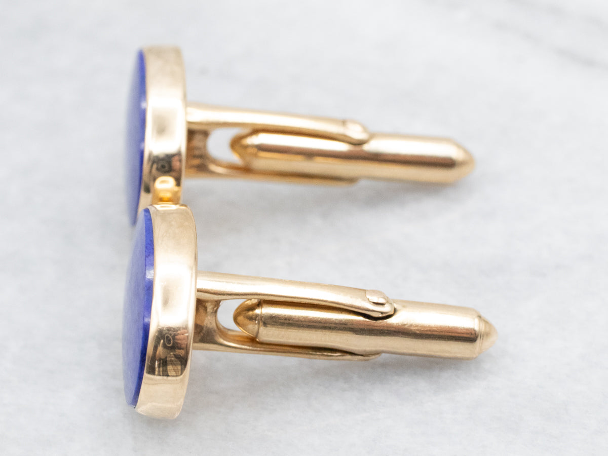 Vintage Polished Gold and Lapis Cufflinks