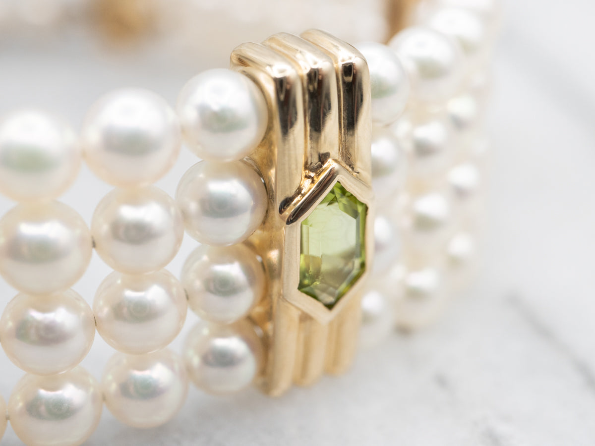 Four Strand Saltwater Pearl Bracelet with Rainbow Gem Accents