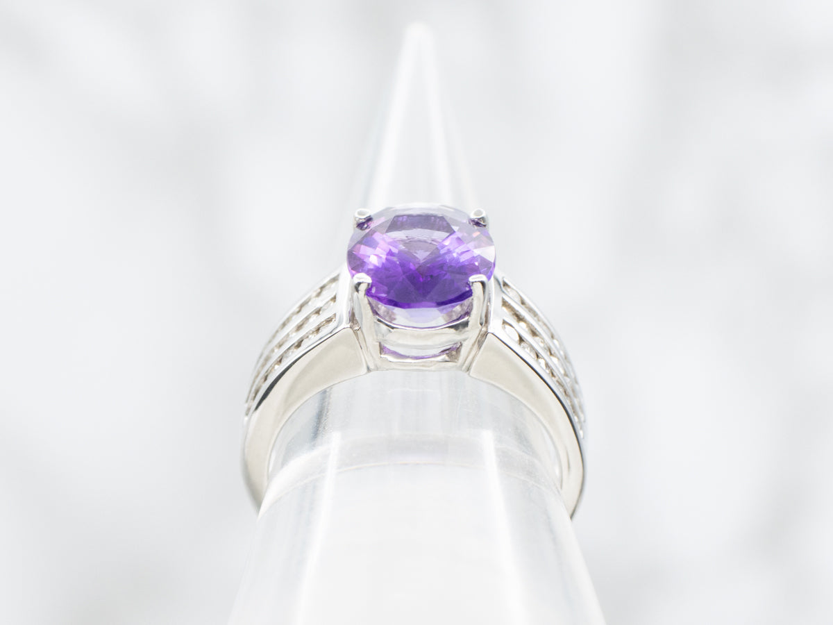 Modernist Amethyst and Diamond Statement Ring