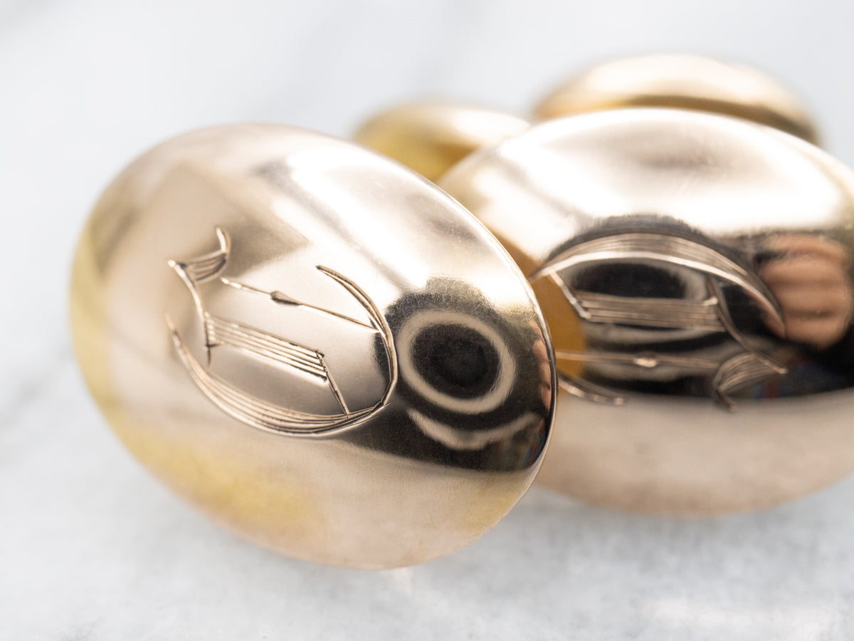 Exceptional Victorian Old English Engraved "C" Rose Gold Cufflinks