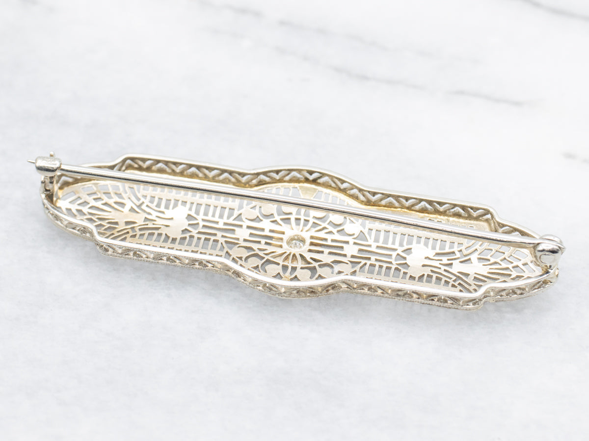 Outstanding Art Deco Filigree Brooch with Diamond Center