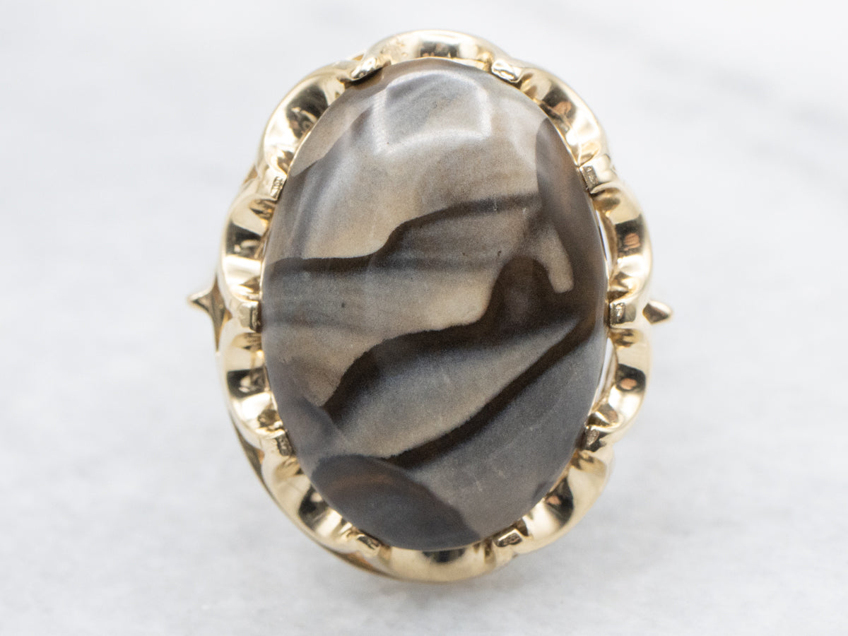 Jasper Solitaire Ring with Scalloped Frame