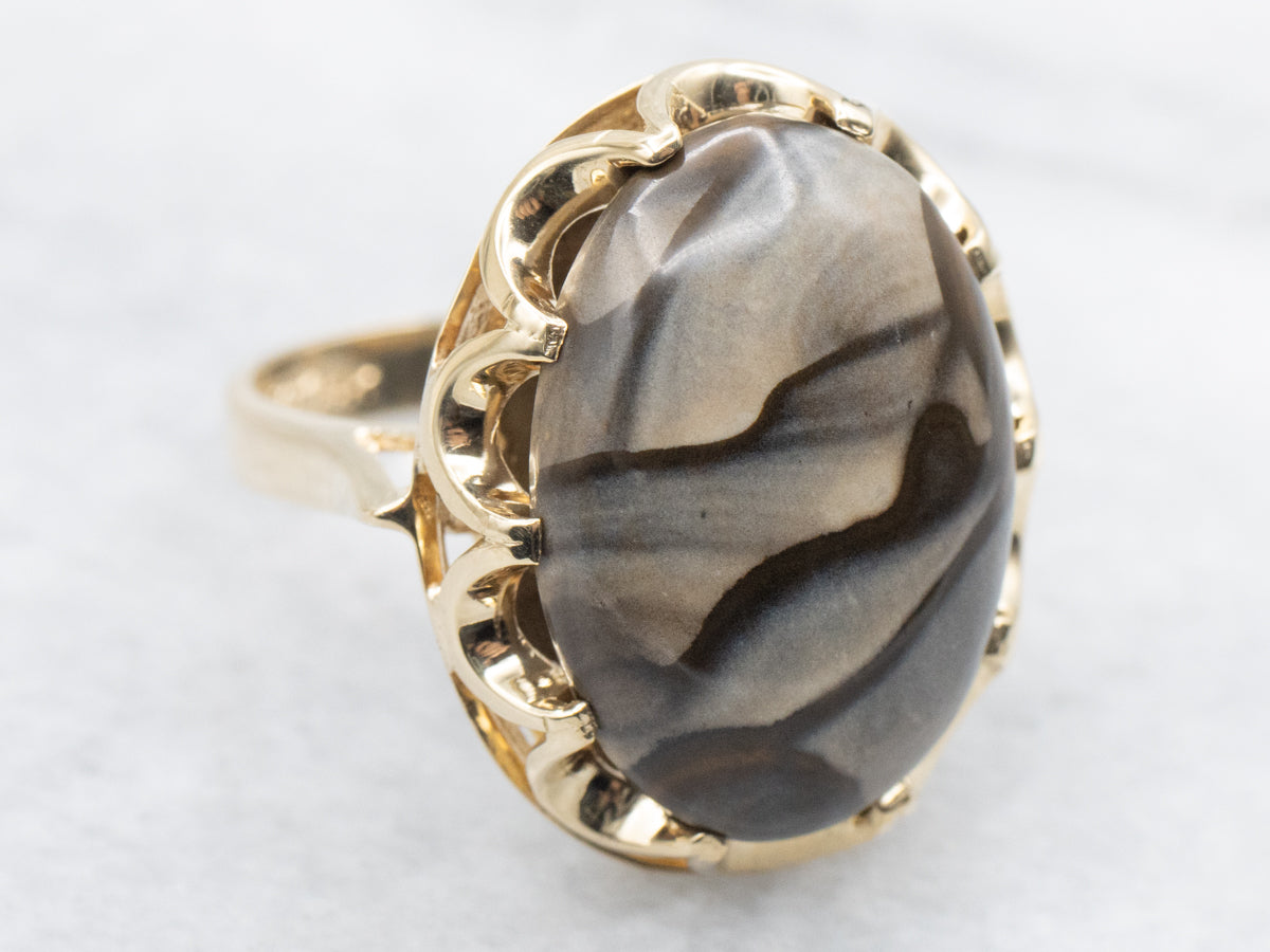 Jasper Solitaire Ring with Scalloped Frame