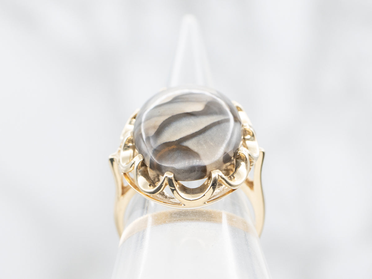 Jasper Solitaire Ring with Scalloped Frame