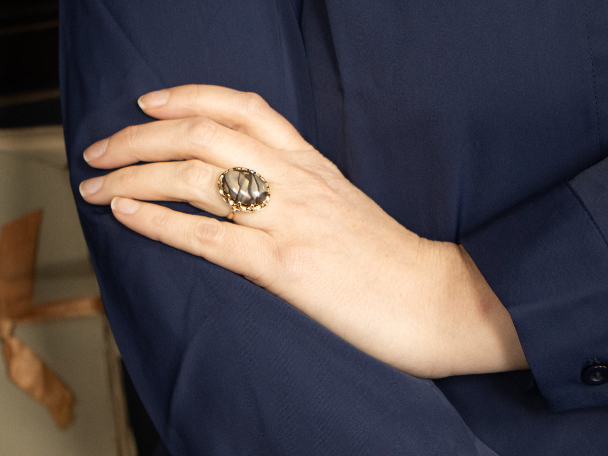 Jasper Solitaire Ring with Scalloped Frame