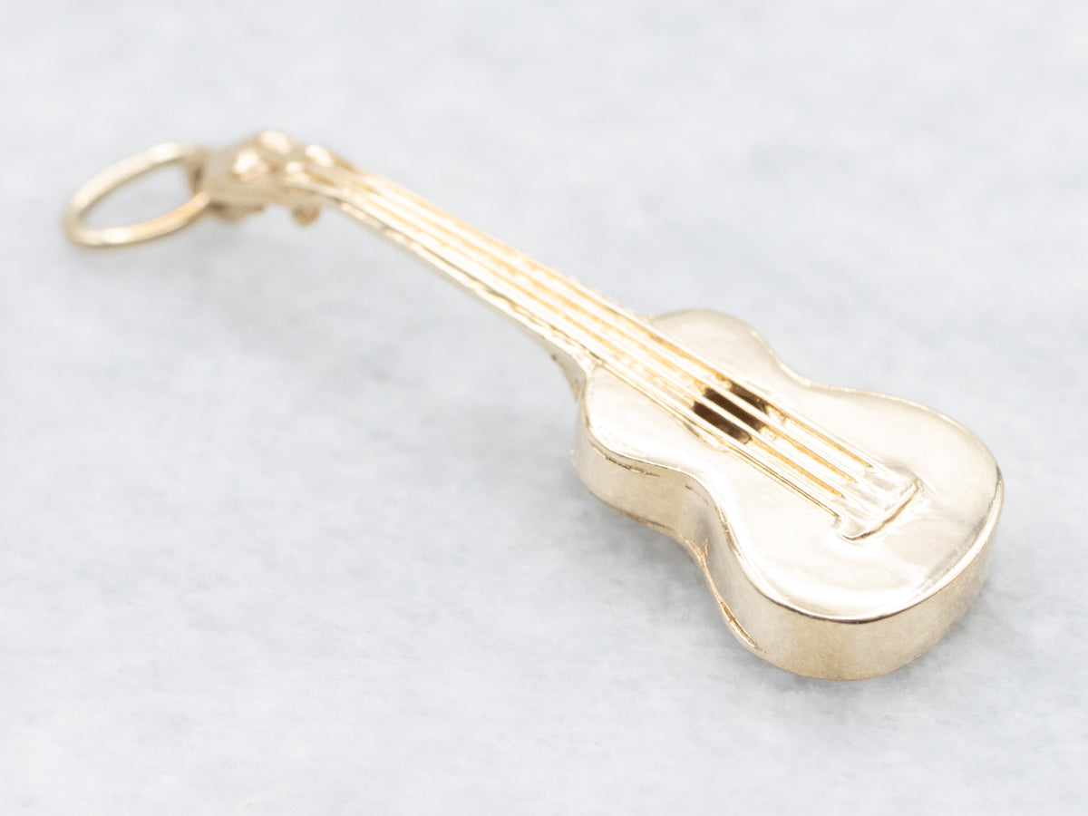 Hawaii Ukulele Gold Charm with Hula Dancer