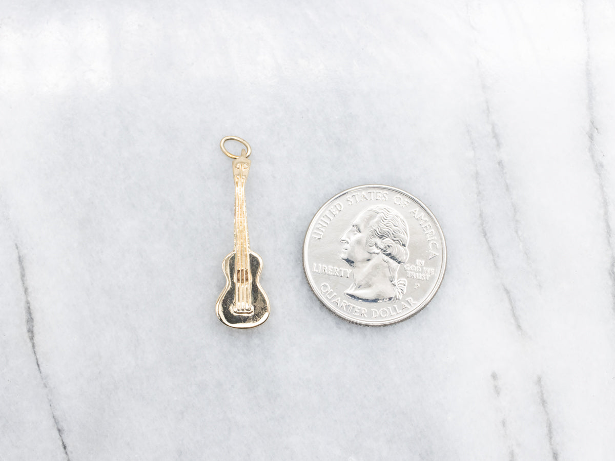 Hawaii Ukulele Gold Charm with Hula Dancer