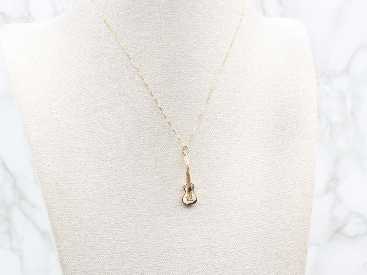 Hawaii Ukulele Gold Charm with Hula Dancer