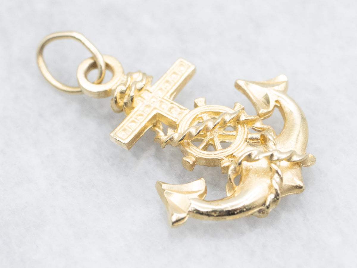 Vintage Gold Nautical Anchor Pendant