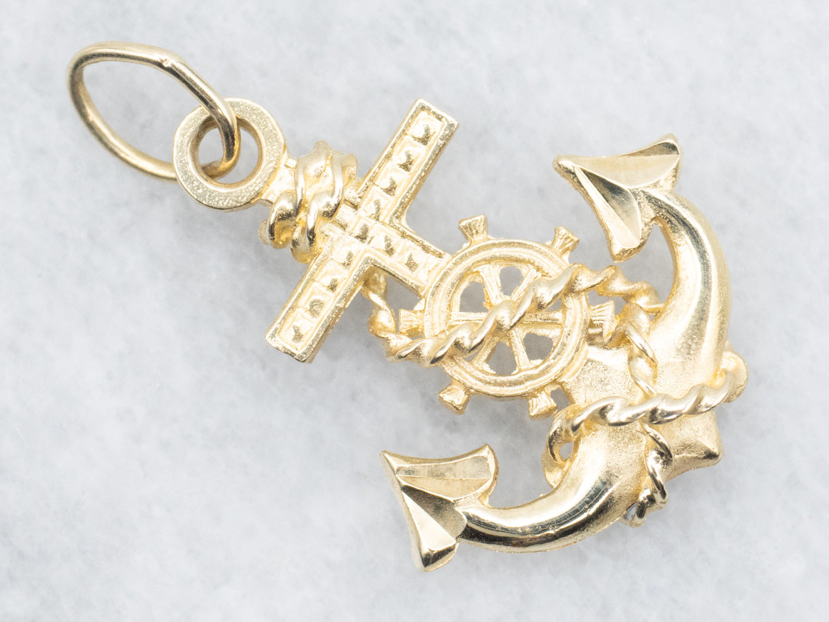 Vintage Gold Nautical Anchor Pendant