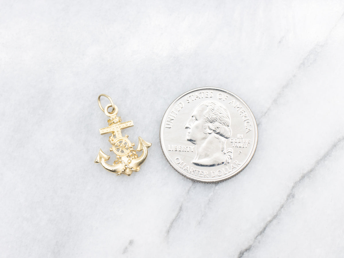 Vintage Gold Nautical Anchor Pendant