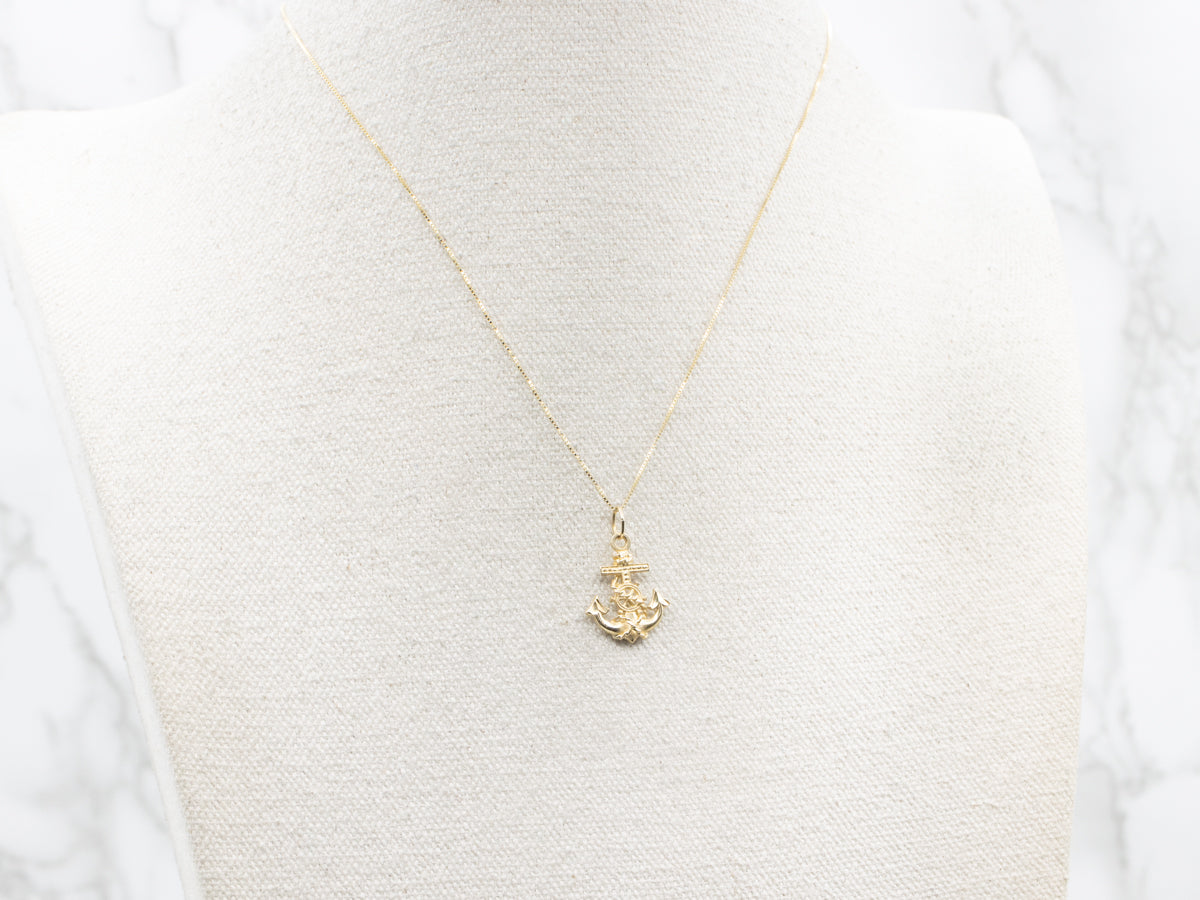 Vintage Gold Nautical Anchor Pendant
