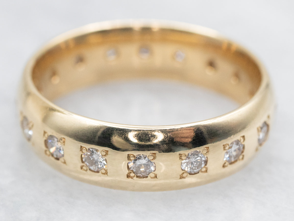 Wide Yellow Gold Diamond Eternity Band