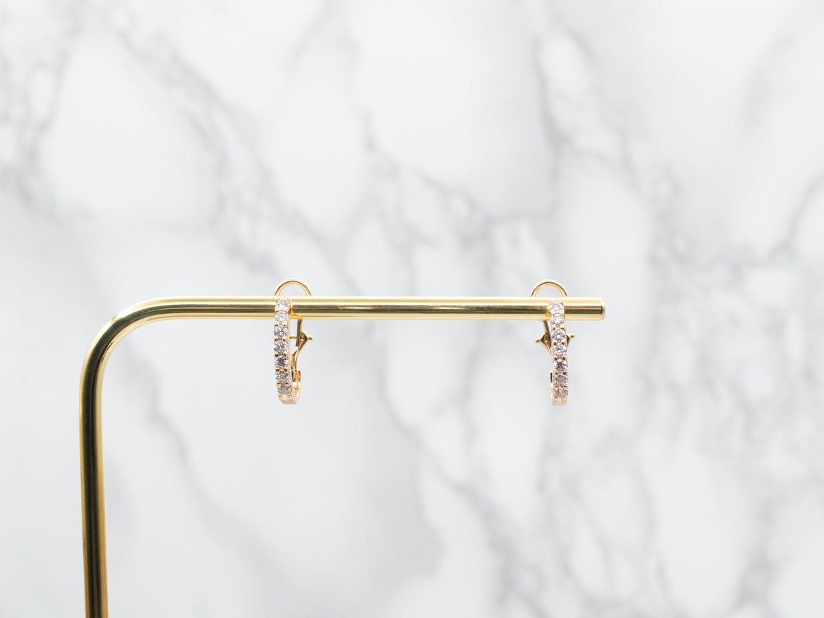 Yellow Gold J-Hoop Diamond Drop Earrings