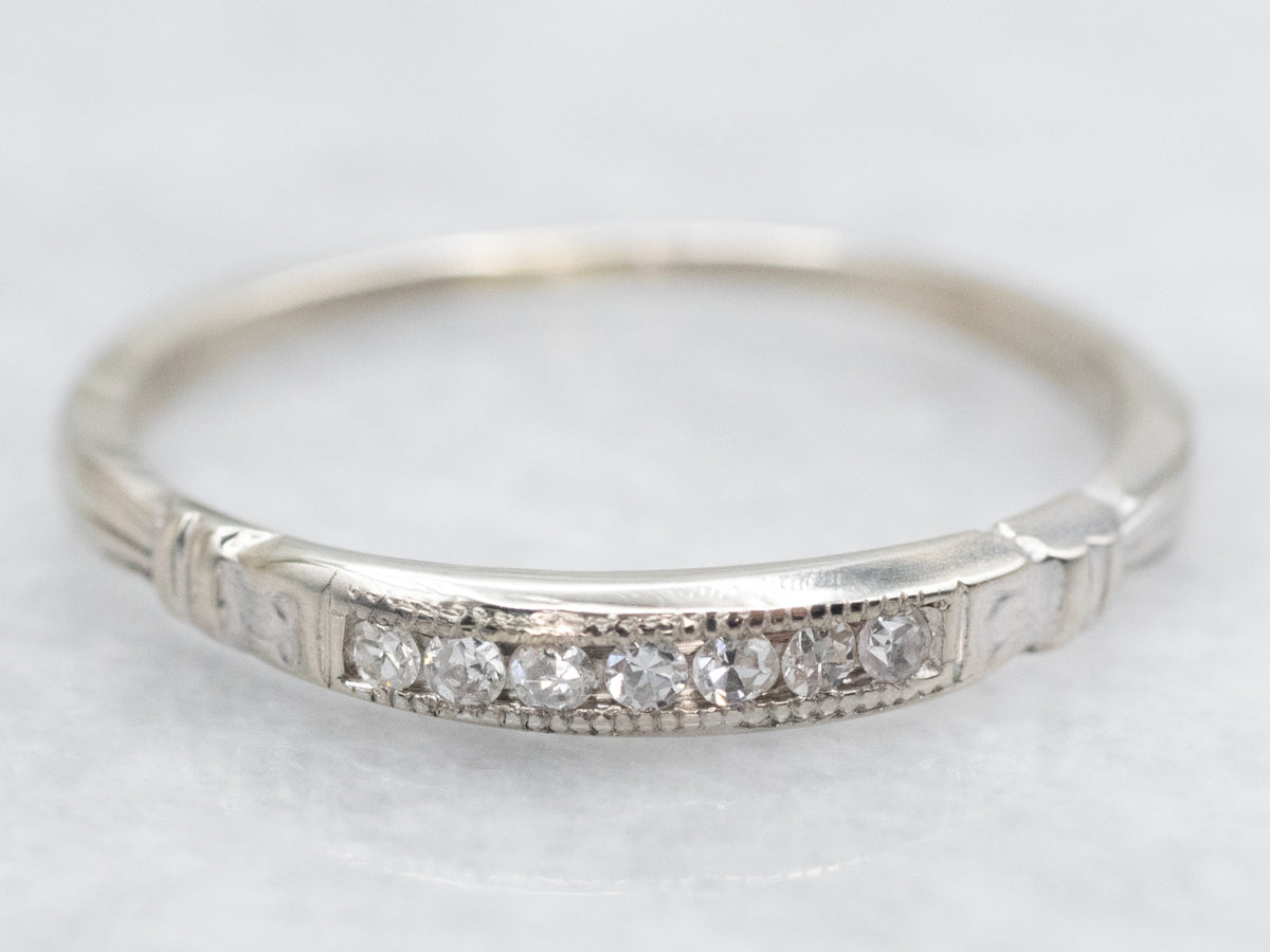 Thin White Gold Diamond Retro Era Band