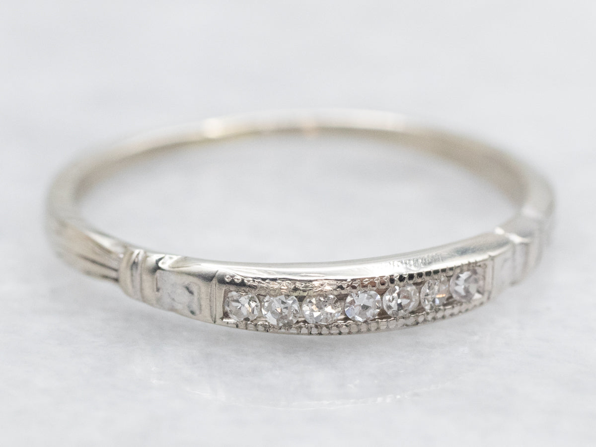 Thin White Gold Diamond Retro Era Band