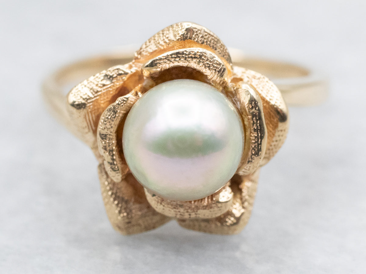 Pearl Bypass Ring with Flower Frame