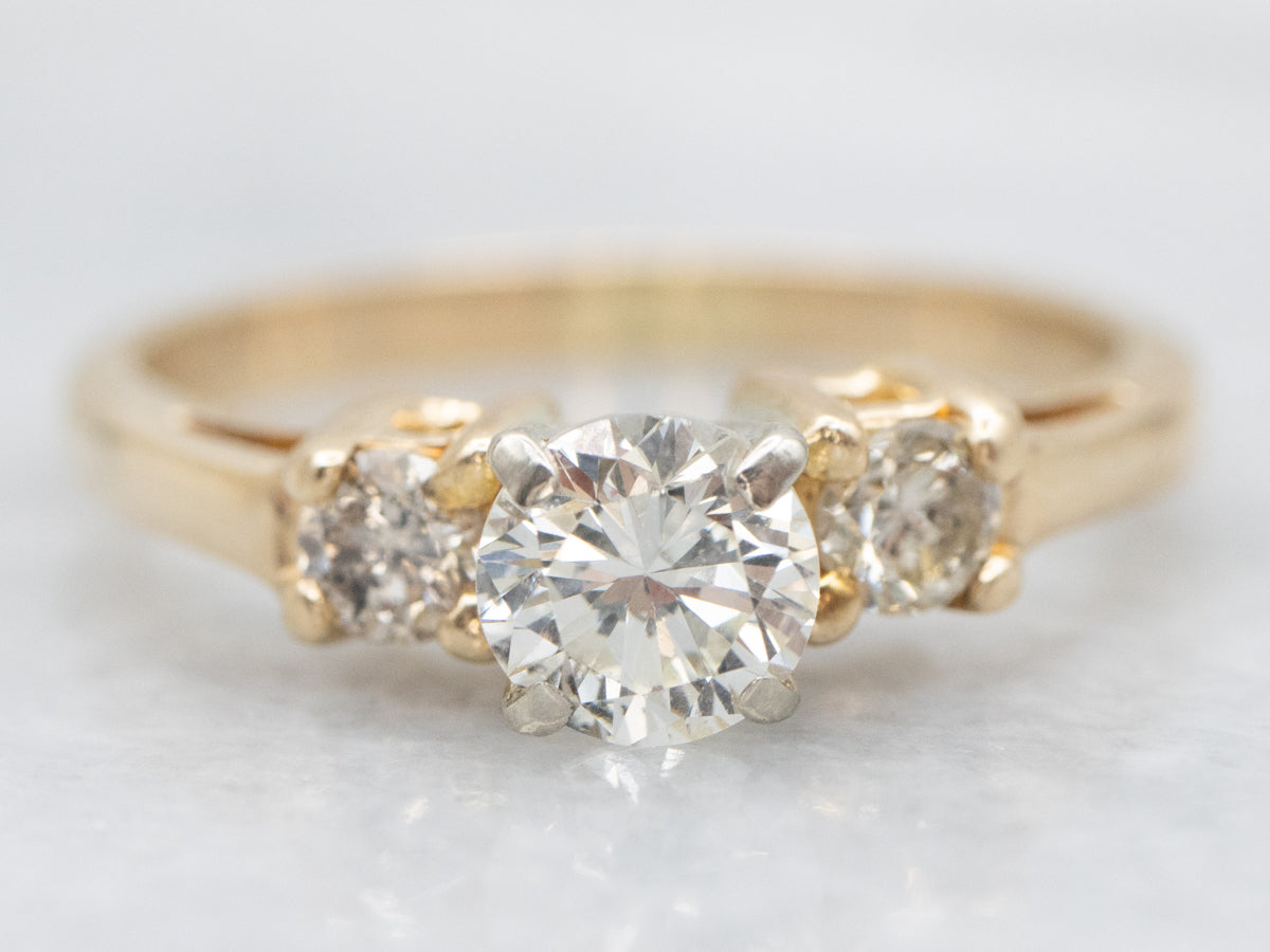 Polished Gold Three Stone Diamond Engagement Ring