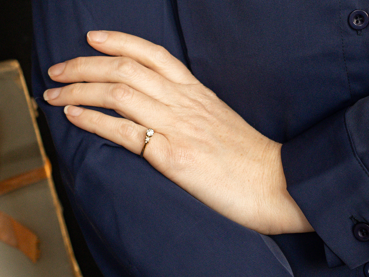 Polished Gold Three Stone Diamond Engagement Ring