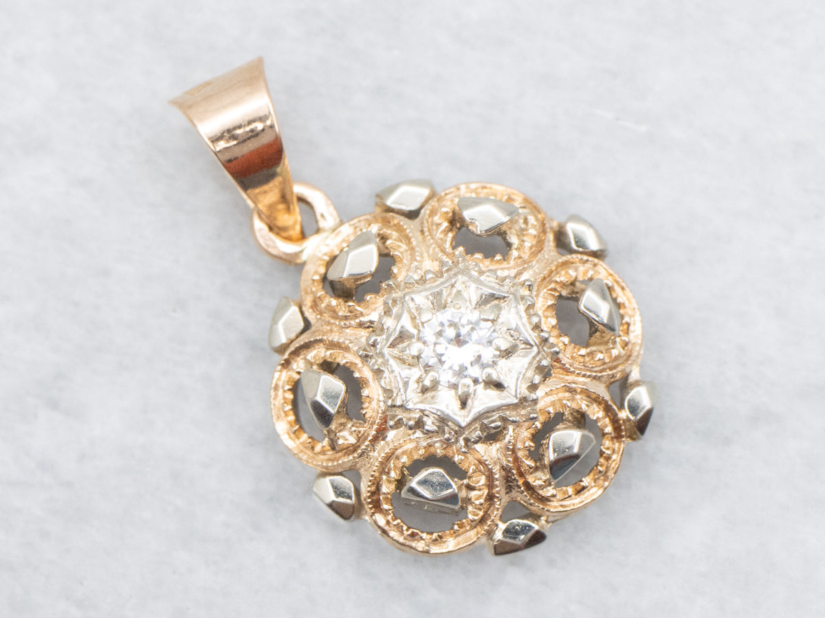 Ornate Two Tone Gold Diamond Pendant